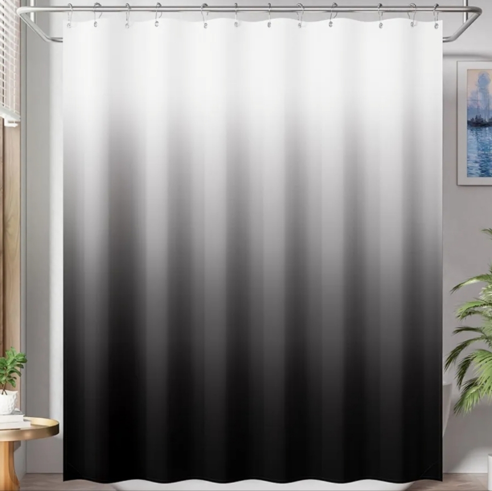 New 72x72in Cloth Shower Curtain with Metal Rings Gradient Black